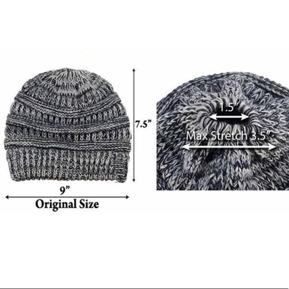 Black Beanie Messy Bun High Ponytail Hat - Picture 4 of 8